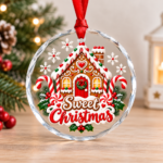 Christmas crystal glass ornament featuring a colourful gingerbread house and Sweet Christmas design